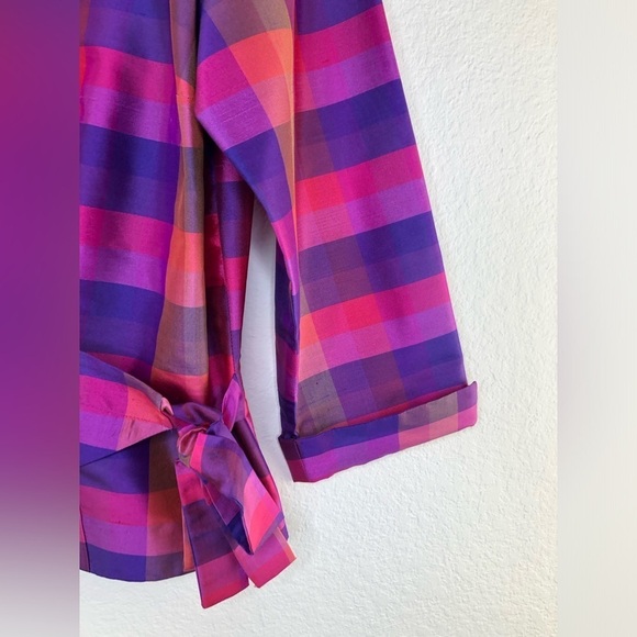 CLIO Vintage Retro 100% Silk Tartan Wrap Top Purple, Pink Size: Small - Picture 8 of 10